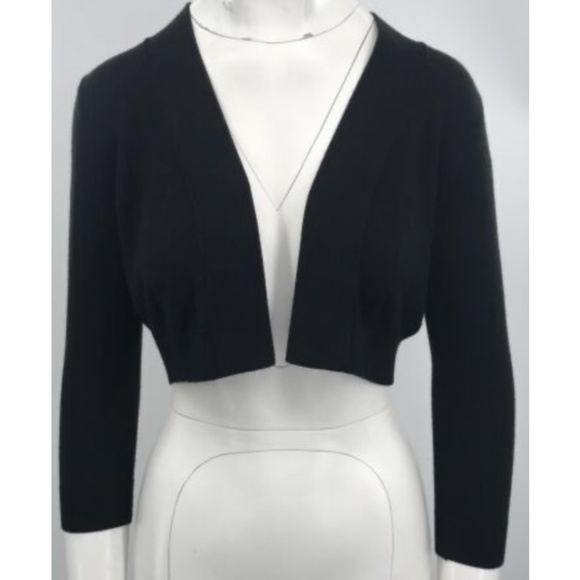 Narciso Rodriguez Black 3/4 Sleeve Wool Blend Cropped Cardigan Shrug sz 40 - Picture 1 of 6